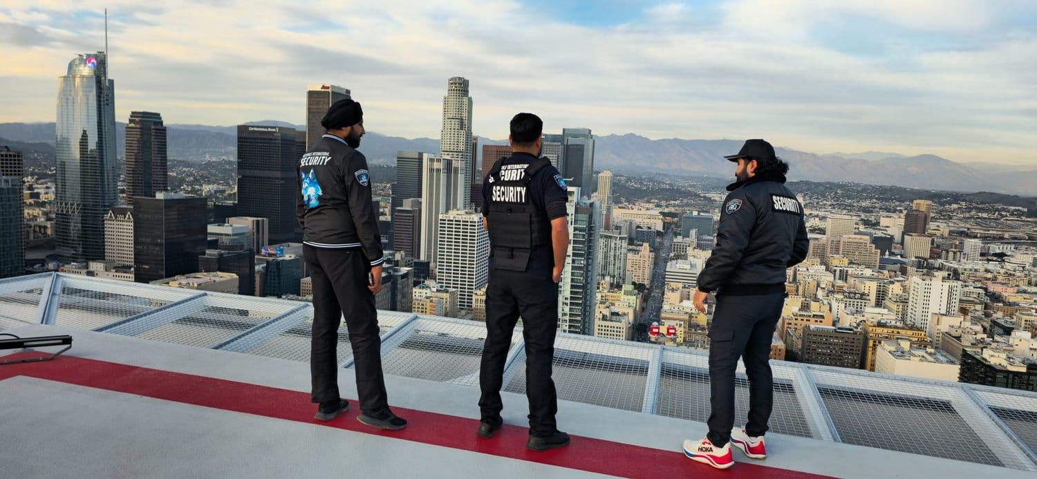 BlueWolf security officers on patrol overlooking a Los Angeles construction site